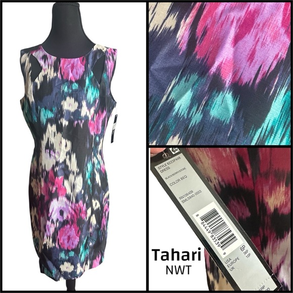 NWT Tahari Women's Vibrant Floral Watercolor Sleeveless Midi Dress Size 6P - Picture 1 of 7